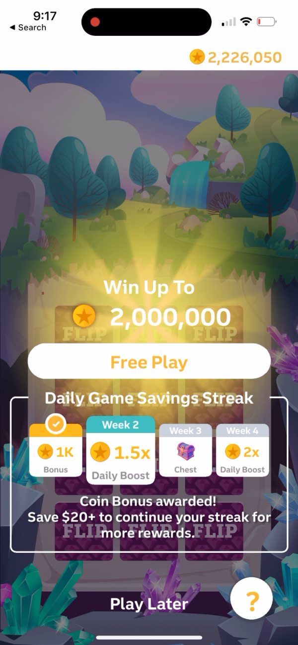 Daily Game Start Screen with Streak Rewards